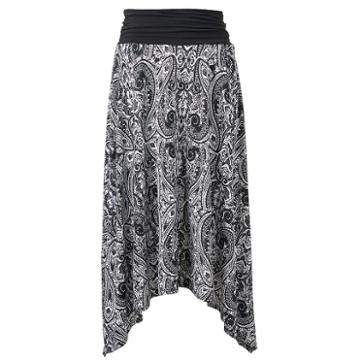 Women's Ab Studio Print Shark-bite Midi Skirt, Size: Medium, Black White Paisley