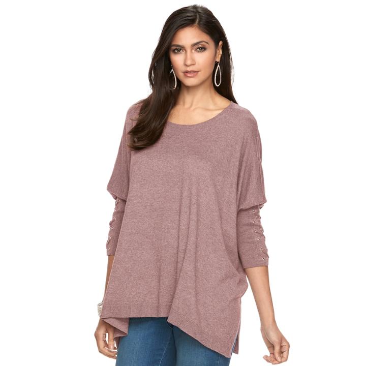 Petite Jennifer Lopez Lace-up Dolman Caftan Sweater, Women's, Size: Ps/pm, Brt Purple