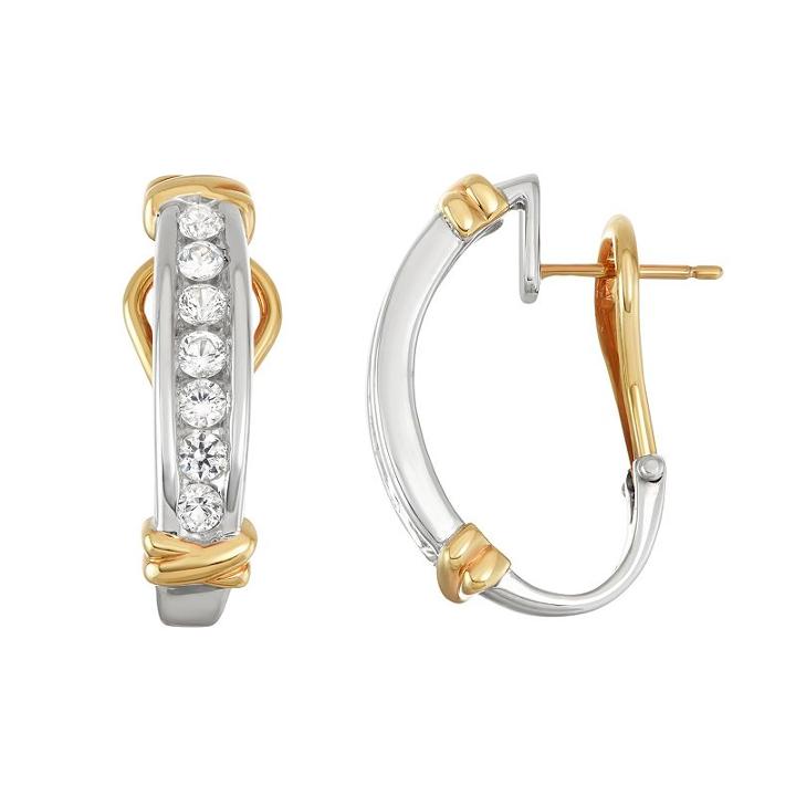Two Tone Sterling Silver Lab-created White Sapphire U-hoop Earrings, Women's