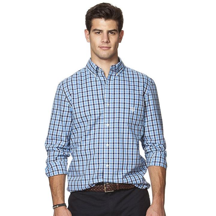 Men's Chaps Classic-fit Plaid Easy-care Button-down Shirt, Size: Medium, Blue