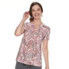 Women's Croft & Barrow&reg; Jacquard Pintuck Henley Top, Size: Xl, Light Pink