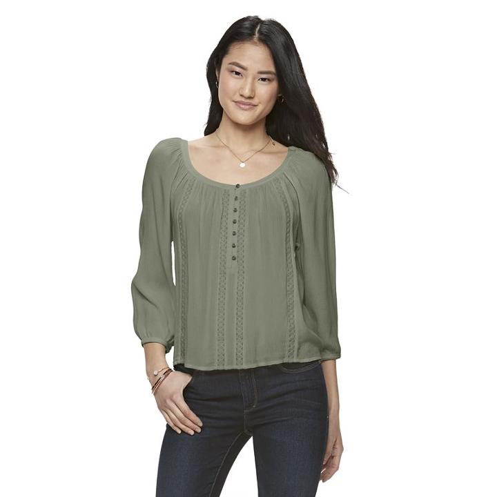 Juniors' Mudd&reg; Embroidered Peasant Top, Girl's, Size: Medium, Med Green