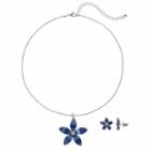 Blue Flower Pendant Necklace & Earring Set, Women's, Navy