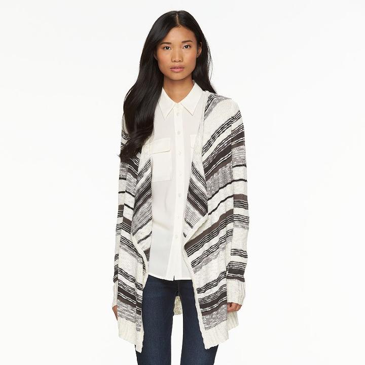 Women's Ab Studio Striped Long Cardigan, Size: Medium, Ovrfl Oth