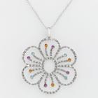 Diamond Mystique Platinum-over-silver Gemstone And Diamond Accent Floral Pendant, Adult Unisex, Size: 18, Grey