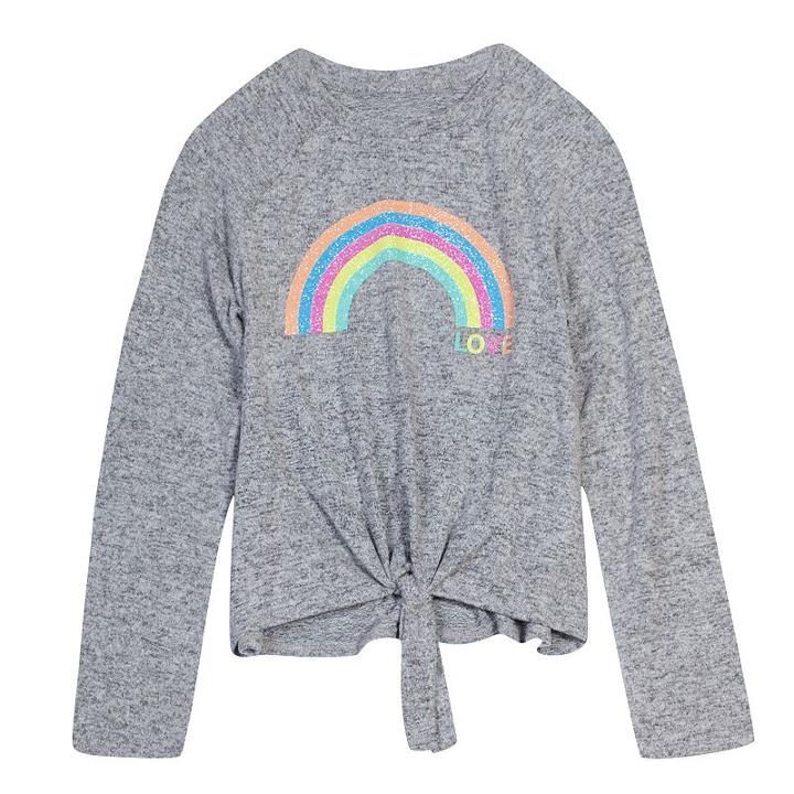 Girls 7-16 Harper & Elliott Tie-front Hatchi Graphic Tee, Size: Large, Light Grey