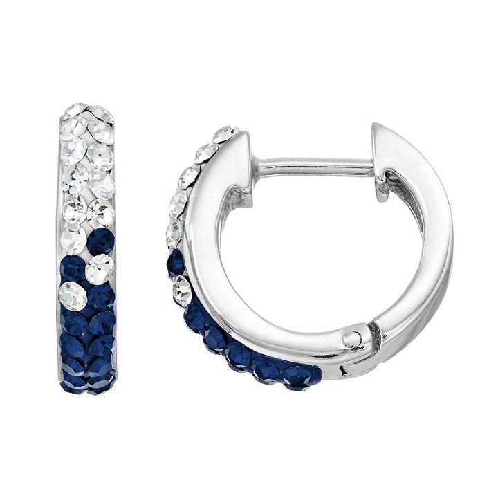 Michigan Wolverines Crystal Sterling Silver Huggie Hoop Earrings, Women's, Blue