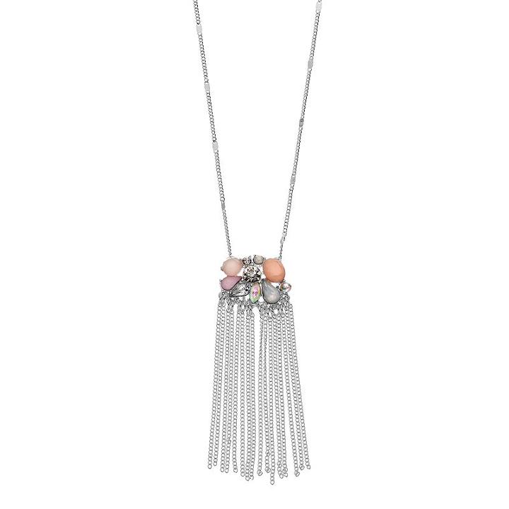 Lc Lauren Conrad Long Stone Cluster Fringe Necklace, Women's, Pink