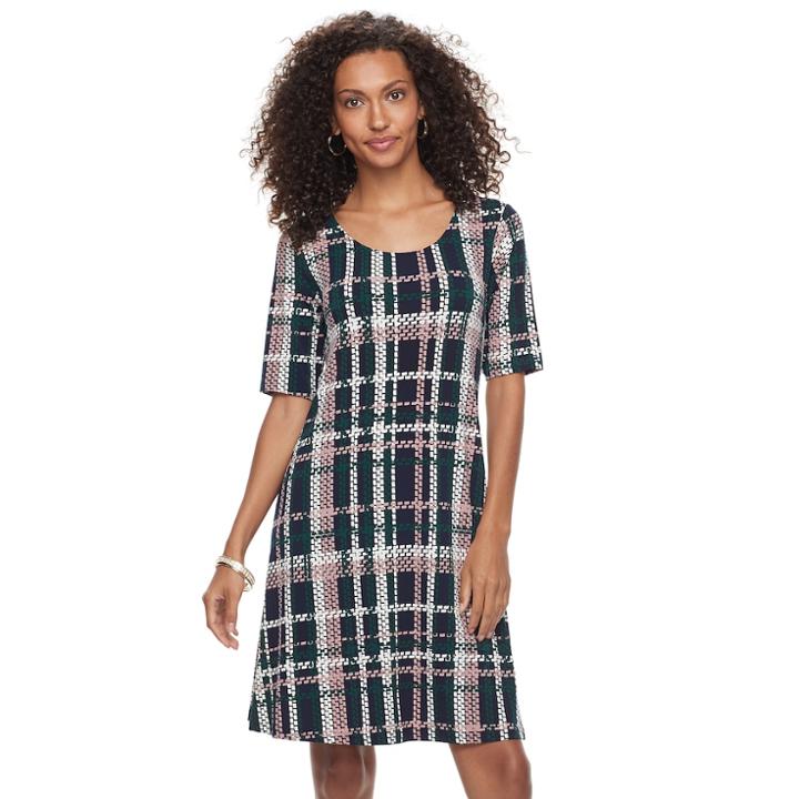 Women's Nina Leonard Printed Trapeze Dress, Size: Small, Light Blue