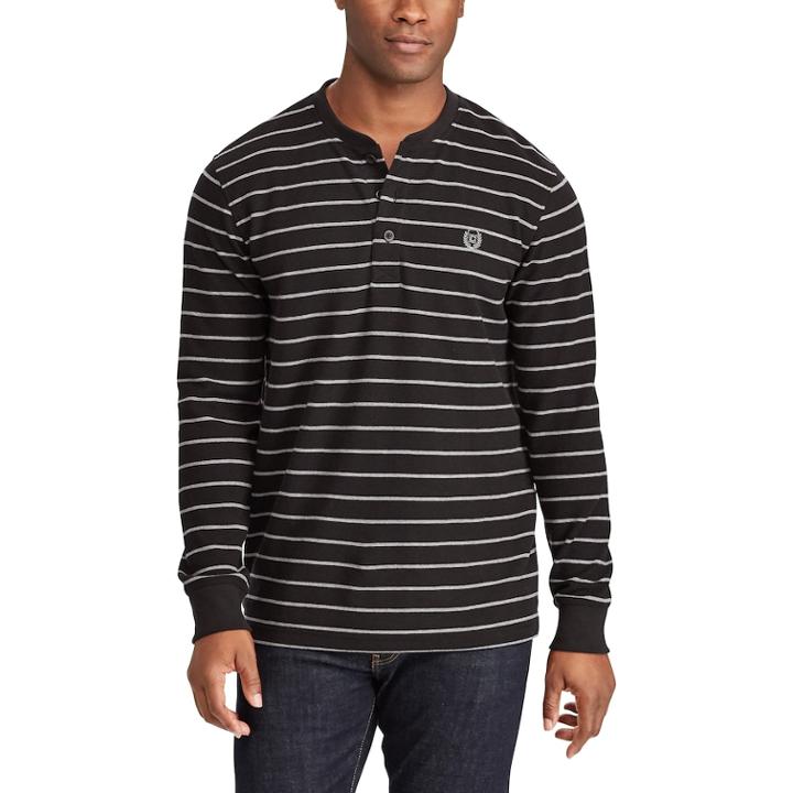 Big & Tall Chaps Classic-fit Striped Waffle-weave Henley, Men's, Size: 3xb, Black