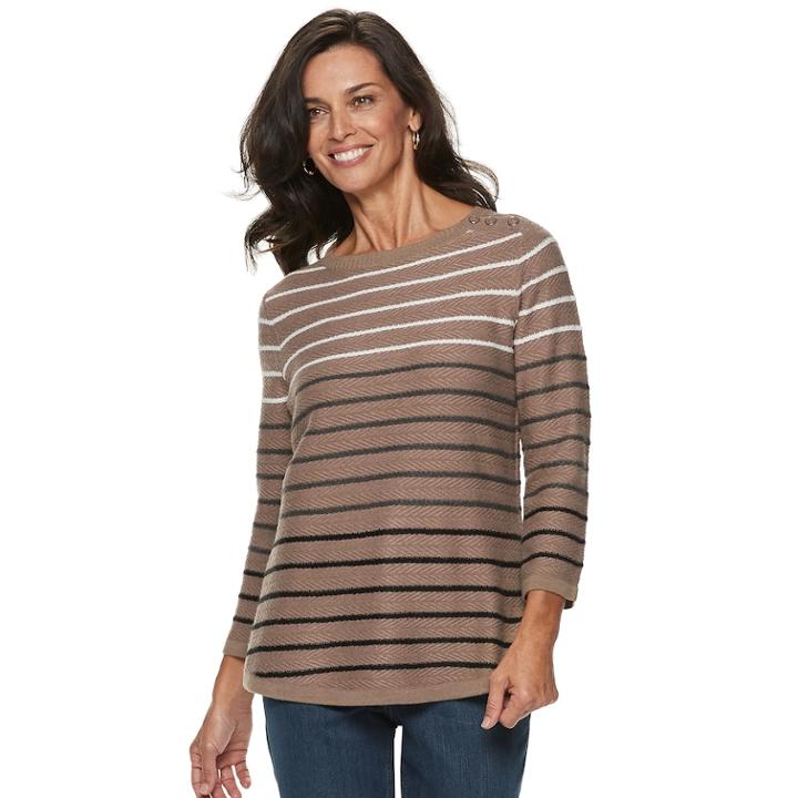 Women's Croft & Barrow&reg; Button-shoulder Crewneck Sweater, Size: Large, Brown Over