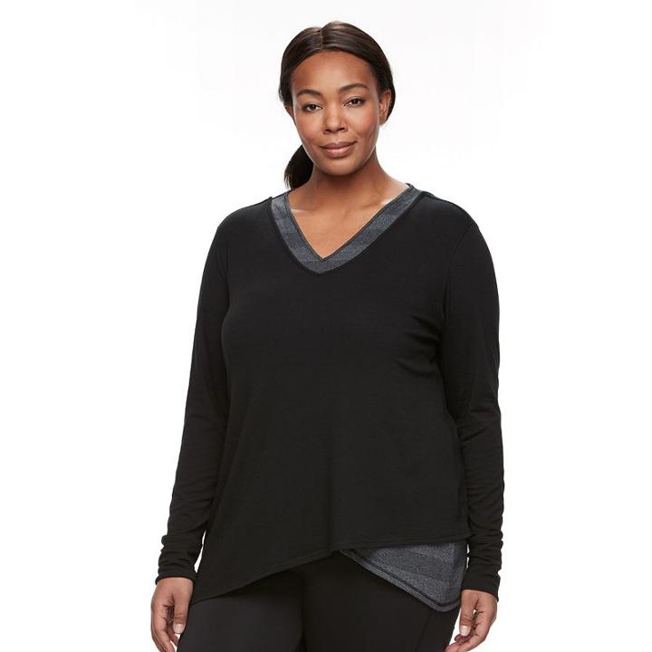Plus Size Tek Gear&reg; Racerback Long Sleeve Tee, Women's, Size: 1xl, Black
