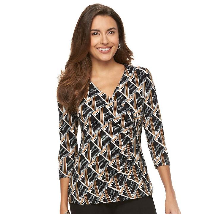 Petite Dana Buchman Faux-wrap Top, Women's, Size: L Petite, Med Brown
