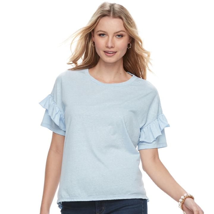 Juniors' So&reg; Double Ruffle Top, Teens, Size: Xl, Light Blue