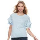 Juniors' So&reg; Double Ruffle Top, Teens, Size: Xl, Light Blue