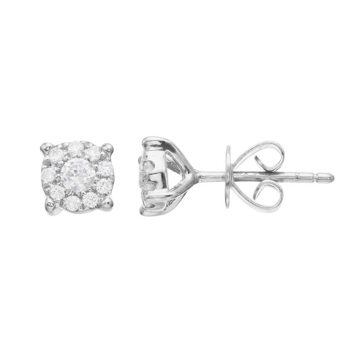 Sterling Silver 1/4 Carat T.w. Diamond Halo Cluster Stud Earrings, Women's, White