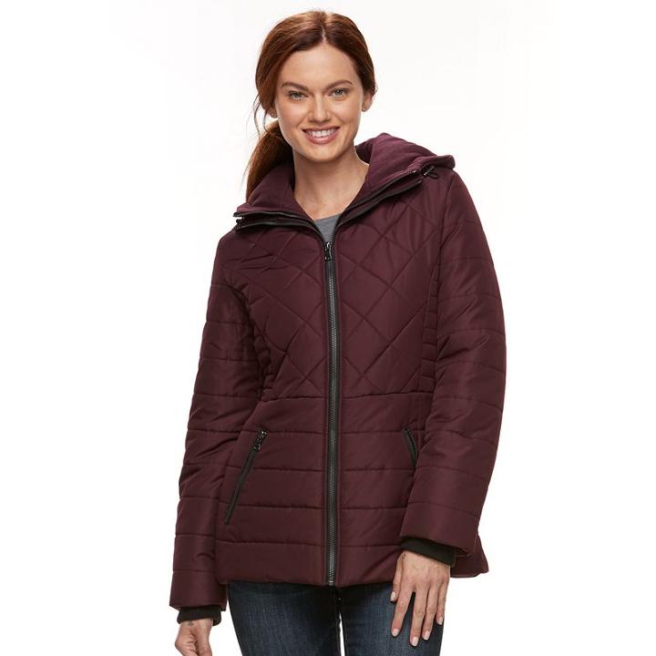 Women's Details Quilted Puffer Jacket, Size: Large, Red