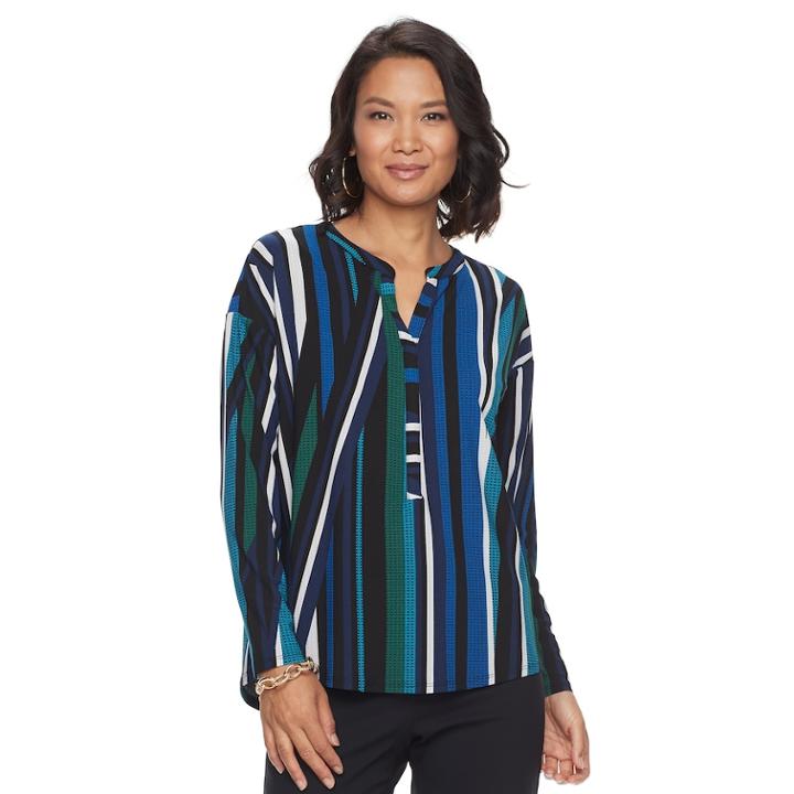 Women's Dana Buchman Printed Splitneck Top, Size: Large, Blue