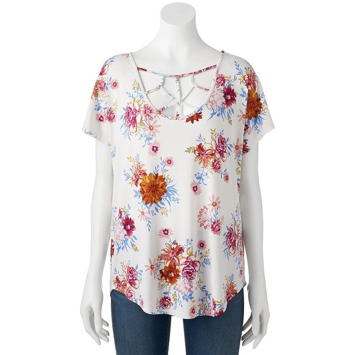 Juniors' Pink Rose Strappy Short Sleeve Top, Girl's, Size: Small, Green Oth