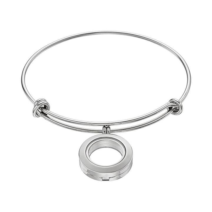 Blue La Rue .8-in. Stainless Steel Round Charm Locket & Bangle Bracelet, Women's, Grey