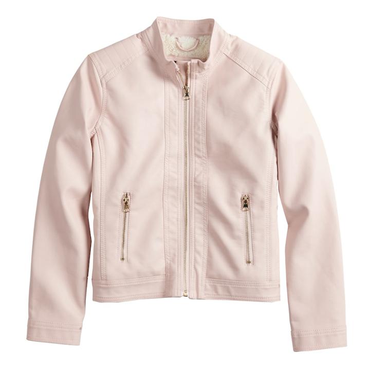 Girls 4-14 Me Jane Sherpa-lined Midweight Biker Jacket, Size: 6-6x, Light Pink