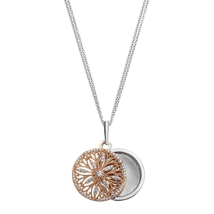 Two Tone Sterling Silver Cubic Zirconia Filigree Flower Locket, Women's, Size: 18, White