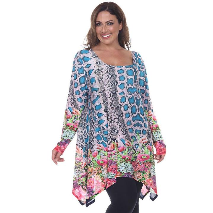 Plus Size White Mark Aymmetrical Tunic, Women's, Size: 3xl, Turquoise/blue (turq/aqua)