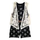 Girls 7-16 Beauteez Belted Romper & Crocheted Vest Set, Size: Large, Black