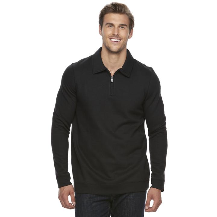 Big & Tall Croft & Barrow&reg; Classic-fit Stretch Fleece Easy-care Quarter-zip Polo, Men's, Size: L Tall, Black
