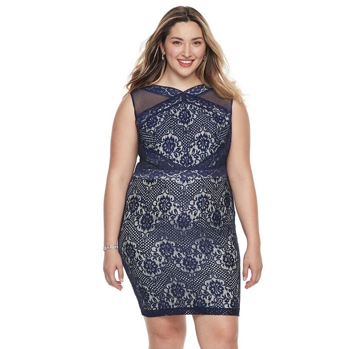 Plus Size Chaya Lace Sheath Dress, Women's, Size: 24 W, Blue (navy)