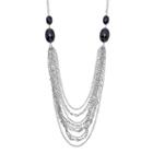 Long Blue Oval Stone Swag Necklace, Women's, Navy