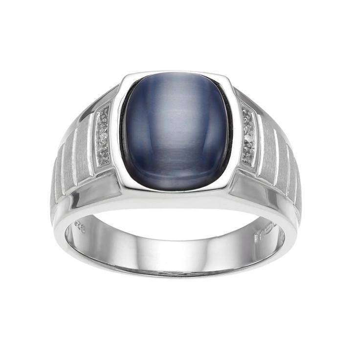 Men's Sterling Silver Gray Cat's-eye & Diamond Accent Ring, Size: 10, Grey