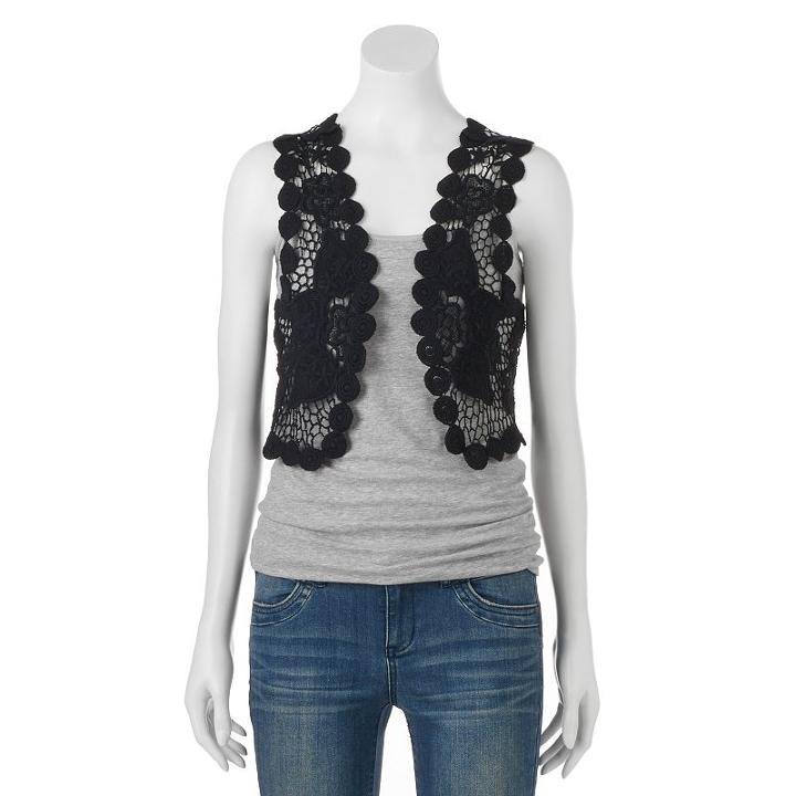 Mudd&reg; Crochet Floral Lace Vest, Women's, Oxford