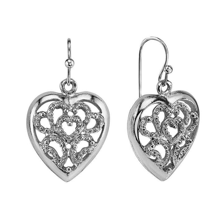 1928 Openwork Heart Drop Earrings, Women's, Silver