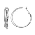 Silver Tone Glittery Nickel Free Crisscross Hoop Earrings, Women's