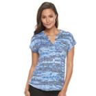 Petite Dana Buchman Printed Splitneck Top, Women's, Size: S Petite, Med Blue