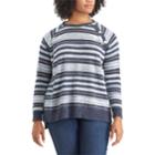 Plus Size Chaps Striped Button-shoulder Sweater, Women's, Size: 1xl, Blue (navy)