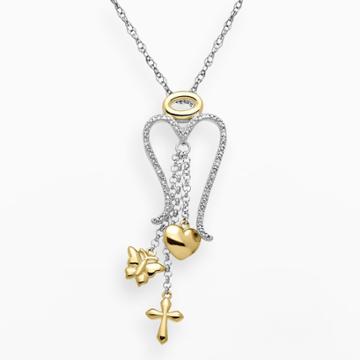 Miracles 14k Gold Over Silver And Sterling Silver Diamond Accent Three Charm Angel Pendant, Women's, Grey