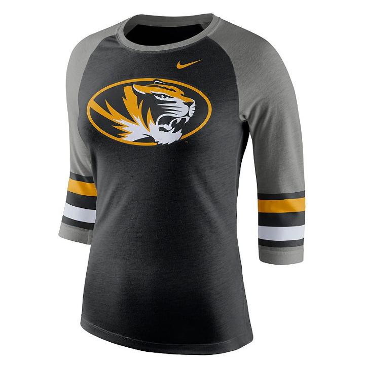 Women's Nike Missouri Tigers Striped Sleeve Tee, Size: Small, Black