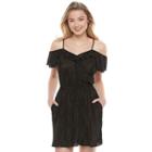 Juniors' Candie's&reg; Black Ruffle Cold Shoulder Dress, Girl's, Size: Medium