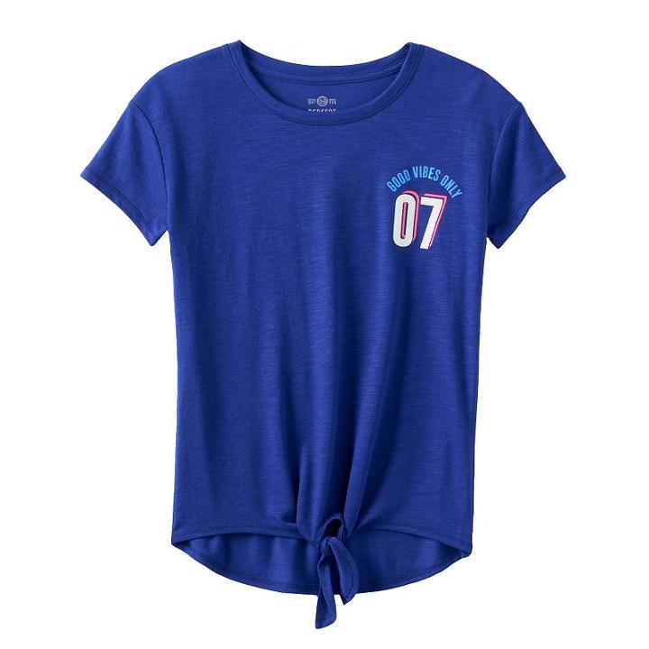 Girls 7-16 So&reg; Tie Front Graphic Tee, Girl's, Size: 12, Brt Blue