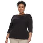 Plus Size Croft & Barrow&reg; Crochet Trim Boatneck Top, Women's, Size: 2xl, Black