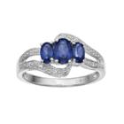 Sterling Silver Lab-created Blue & White Sapphire 3-stone Bypass Ring, Women's, Size: 9