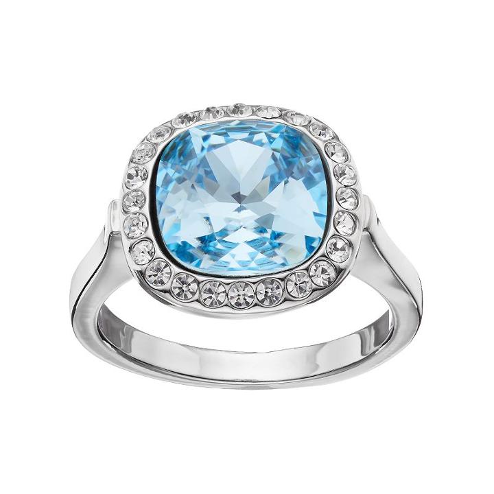 Brilliance Blue Crystal Halo Ring With Swarovski Crystals, Women's, Size: 8