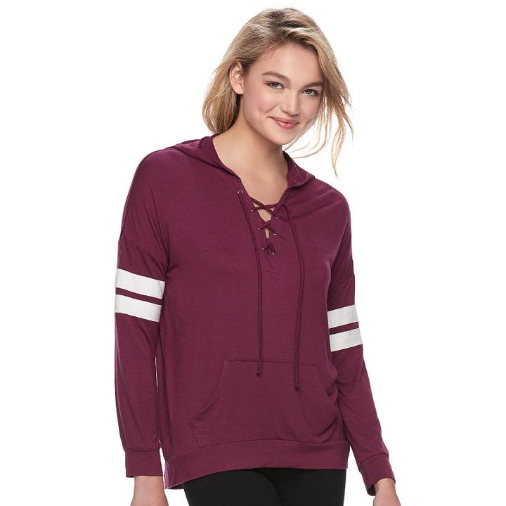 Juniors' Pink Republic Lace-up Long Sleeve Hoodie, Teens, Size: Medium, Purple Oth