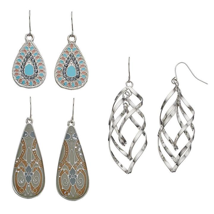 Mudd&reg; Teardrop & Helix Nickel Free Drop Earring Set, Women's, Lt Green