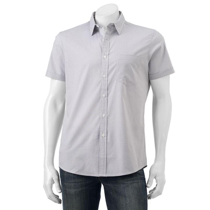 Men's Apt. 9&reg; Slim-fit Patterned Stretch Button-down Shirt, Size: Large Slim, Med Grey