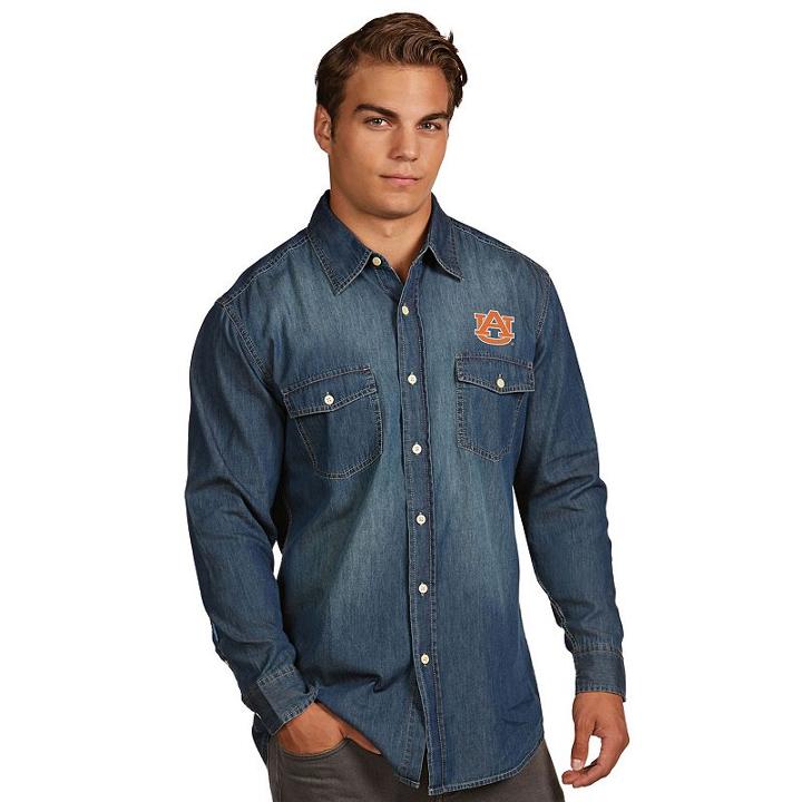 Men's Antigua Auburn Tigers Chambray Shirt, Size: Large, Dark Blue
