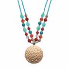Textured Disc Pendant Beaded Double Strand Necklace, Women's, Multicolor