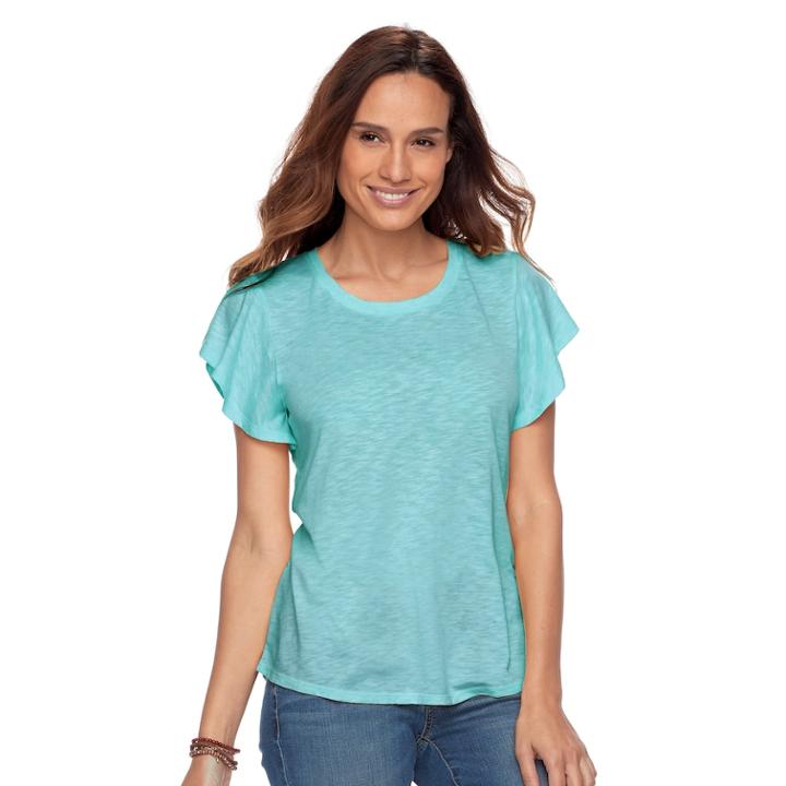 Petite Sonoma Goods For Life&trade; Flutter Sleeve Tee, Women's, Size: S Petite, Med Blue